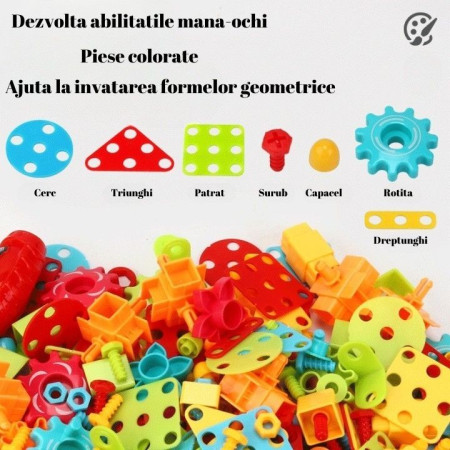 Jucarie Educativa Si Interactiva, Cyrax, Set De Constructie Puzzle Din ABS Cu Bormasina Pentru Dezvoltatea Creativitatii Si A Indemanarii 2D si 3D, Valiza, +3, 31x7x25 cm, 336 Piese