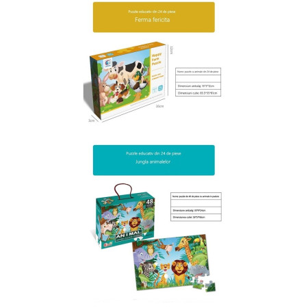 Cyrax Puzzle pentru copii, jungla cu animale, 48 de piese