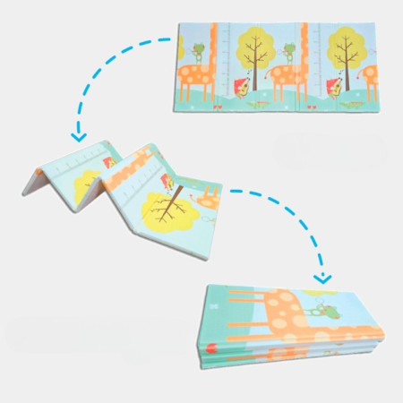 Covoras de Joaca pentru Copii Termic cu 2 Fete, Cyrax, Model Girafe si Pinguini, cu Spuma, Impermeabil, Antiderapant, 200cm x 180cm x 1cm