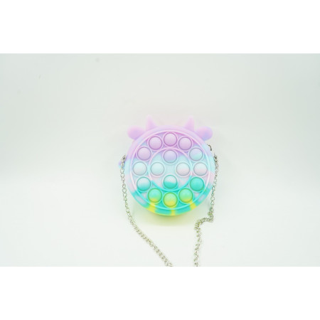 Jucarie antistres din silicon Cyrax, Pop it Now and Flip It ,Mini Geanta, Vacuta, 6 cm, Macarons