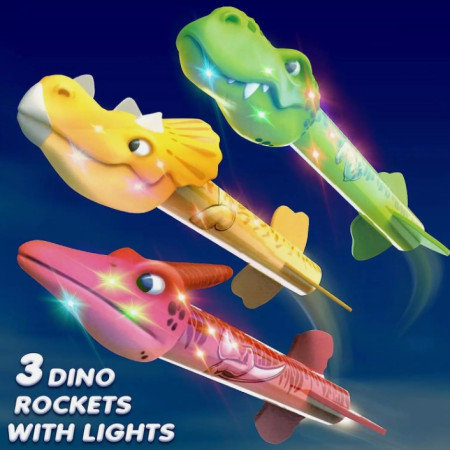 Jucarie pentru Copii, Cyrax, Lansator de Rachete cu Piciorul, un Singur Lansator, 3 Rachete Donozauri cu Lumini, 30 cm Inaltime, Model Vulcan, Multicolor