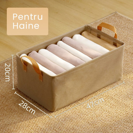 Cutie Depozitare  pentru Haine, lucruri, din Textil cu Cadru Metalic, Manere Laterale, forma Dreptunghiulara, 47 x 28 x 20 cm, volum 26 L, Kaki