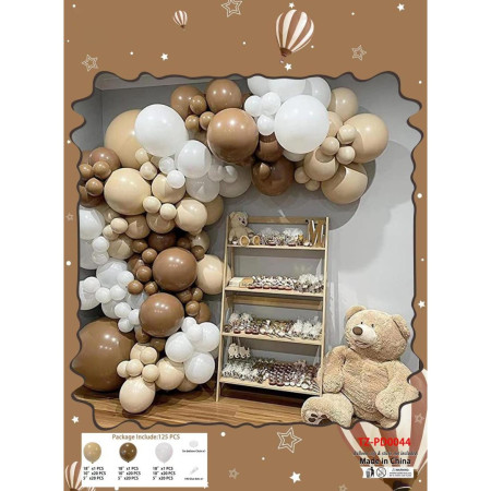 Baloane din Latex pentru Arcada, Cyrax, Set Mix din 125 baloane, Model Petrecere pentru Arcada, Baloane Party, 12 cm, 25 cm, 45 cm, Pai si Adeziv inclus in pachet, Maro, Alb, Bej