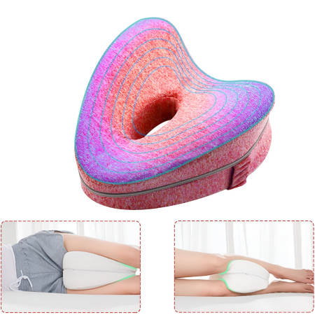 Perna Ortopedica pentru Picioare, Cyrax, Multifunctionala, Confortabilă, in Forma de Inima, Spuma cu Memorie, Curea Anti-cadere, 25x23x13 cm, Roz