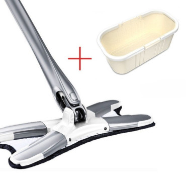 Set Mop Plat + Galeata,  cu Sistem de Stoargere, Lungime Telescopica 140 cm, Argintiu/Galben