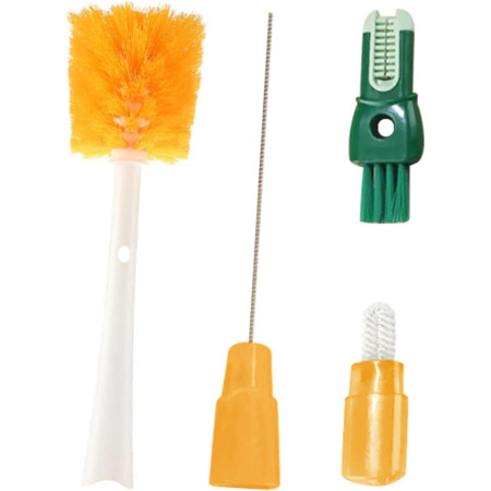 Perie 5 in 1 de Curatat Pahare, Cani, Sticle, Cyrax, cu Maner Lung, Accesorii pentru Spalarea Paielor si Capacelor, Usor de Agatat, 36x7x7cm, Portocaliu-Alb