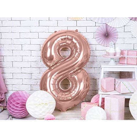 Balon din Folie Cyrax, Cifra 8, 81 cm, Pentru Aer sau Heliu, Bulk, Roz Auriu