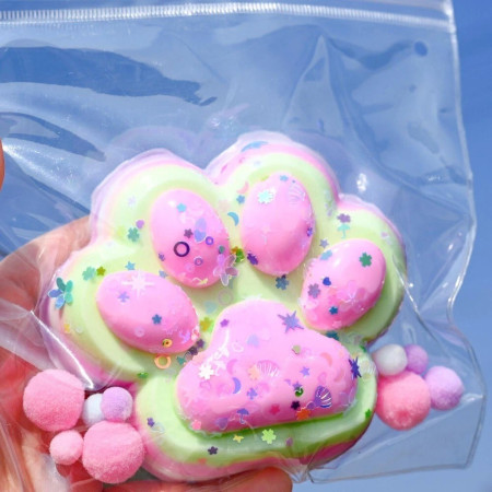 Jucarie Antistres Squishy, Cyrax, Revenire Lenta, Model Labuta de Pisica, Squishy, BIG 12.5 x 10.5 cm, 220 g, Model 22, Roz Verde