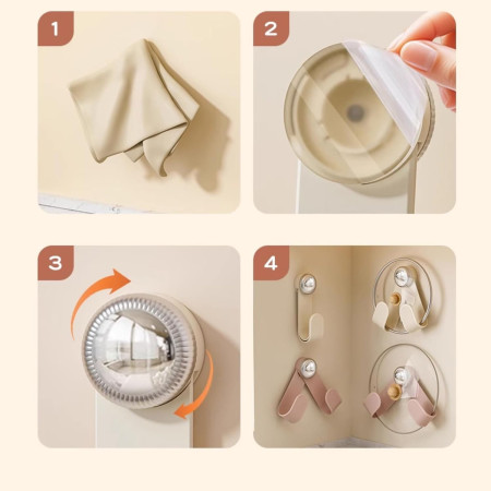 Suport pentru Capace Vase, Cyrax, Suport de Depozitare pentru Capacul Oalei in Bucatarie, cu Ventuza, Usor de Montat pe Perete, 19 x 6 x 5 cm, Alb Crem