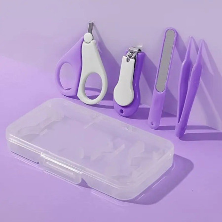 Set 4in1 de Ingrijire Unghii pentru Bebelusi, Cyrax, Cutie de Depozitare Texturata, 0-6 Ani, 13.6x8x2 cm, Mov