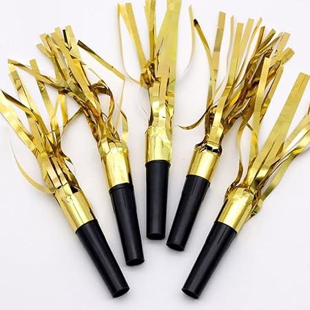 Set 6 Fluiere Party cu Franjuri, Cyrax, din Plastic, Auriu