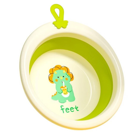 Cada Pliabila pentru Baie pentru Copii, Cyrax, Cadita pentru Bebelusi, Model Rotund cu Dinozaur, Verde, 30x30x3.7 cm, 4L