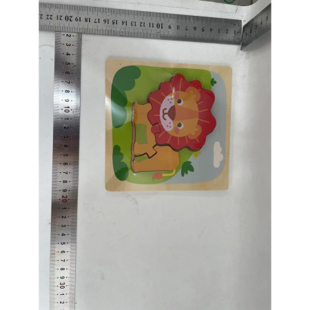 Puzzle Montessori din Lemn pentru Copii, Cyrax, 3D, 0-3 Ani, Model Leu, Educativ, Intuitiv, Creativ, 3 Piese, 15x15x0.5 cm, Multicolor