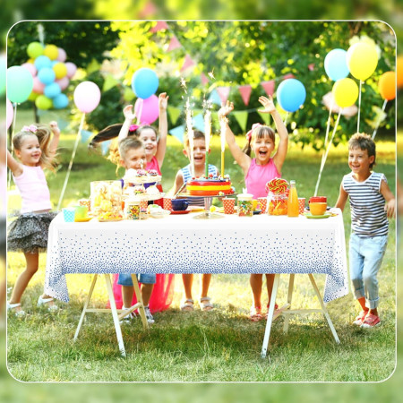 Fata de Masa, Cyrax, din PEVA, Imprimeu Buline, 137 x 274 cm, Impermeabila, Fara Pete, Curatare Rapida, Albastru