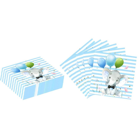 Set 20 de Servetele de Masa, Cyrax, Imprimeu Elefant, din Hartie, 16.5 x 16.5 cm, Albastru