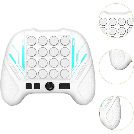 Jucarie Interactiva Pop It, Cyrax, Tip Consola, Anti-Stres, 5 Moduri de Joc, din ABS si Silicon, +3 Ani, Sunete si Lumini Model Controller, Alb