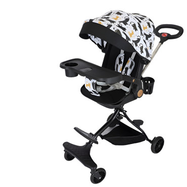 Carucior Sport Cyrax 3in1, 6-36 Luni, Reversibil, Pliabil, Tavita pentru Masa, Pozitie de Somn, Centura de Siguranta, Roti 360, Suport Pahar, Copertina pentru Soare, 32x63x95cm, Negru Model Pisicute