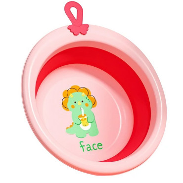 Cada Pliabila pentru Baie pentru Copii, Cyrax, Cadita pentru Bebelusi, Model Rotund cu Dinozaur, Roz, 30x30x3.7 cm, 4L