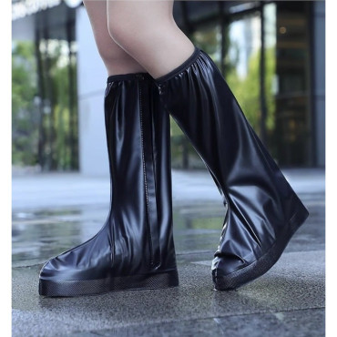 Protectie Incaltaminte pentru Ploaie si Noroi,  Impermeabila, Talpa Antiderapanta, cu Fermoar si Capsa, Inaltime 40 cm, Marime XL 40-41, Negru