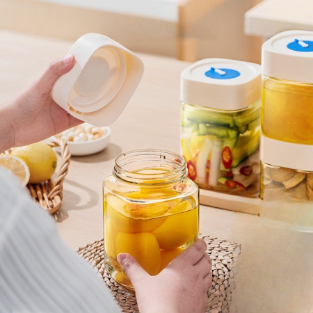 Borcan din Sticla de Inalta Calitate, Cyrax, Capac Ermetic, Uz Casnic, Depozitarea Condimentelor sau a Alimentelor Umede si Uscate, 500 mL, 10x10x9 cm, Alb