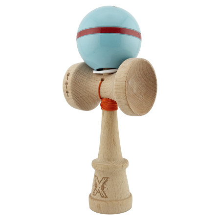 Kendama X Originala Silken, Profesionala, Cyrax, Cupe Mari KING SIZE V3, Super Sticky, Gaura in Baza, Rulment Metalic, din lemn 18 cm, Ata 55 cm, Albastru deschis