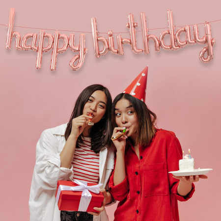 Set Baloane din Folie Metalizata, Cyrax, Model Happy Birthday, 45x85 cm, 45x124cm, Baloane Party, Ambalaj Individual, Pai Inclus, Umflare cu Aer sau Heliu, Roz Pal