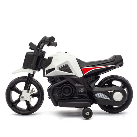 Motocicleta Electrica cu 2 Roti Mari si 2 Roti Ajutatoare, Cyrax, Acumulator Incarcare, Anti-Rasturnare, Lumini, Muzica, Motor:380, Baterie 6V4.5, 41.5x70x34 cm, 4.5 Kg, 3 Ani+, Alb Negru