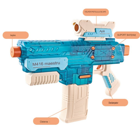 Pistol cu Apa Electric, Cyrax, +6 Ani, Rezervor 500 ml, Incarcare USB, din Plastic, 43 x 5.5 x 30 cm, Albastru