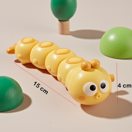 Jucarie mecanica pentru copii Cyrax, omida haioasa, material ABS, cu cheita, distractiva, se taraste, se misca, 15 x 4 cm, galben