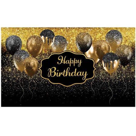 Banner Tip Fundal pentru Poze, Cyrax, din Panza, 185 x 110 cm, Sfoara 6 m, Prindere in 4 Colturi, Negru/Auriu