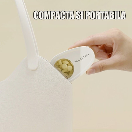 Cutie Taiat Pastile si Depozitare Medicamente,  Alba, 8x5x2.65 cm, Compacta si Portabila, Ideala Pentru Calatorii