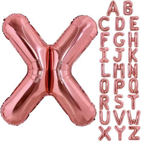 Balon Folie Metalizata Litera X, Cyrax, 100 cm, Umflati cu Heliu sau Aer, Ambalaj Individual, Pai inclus, Rose Gold