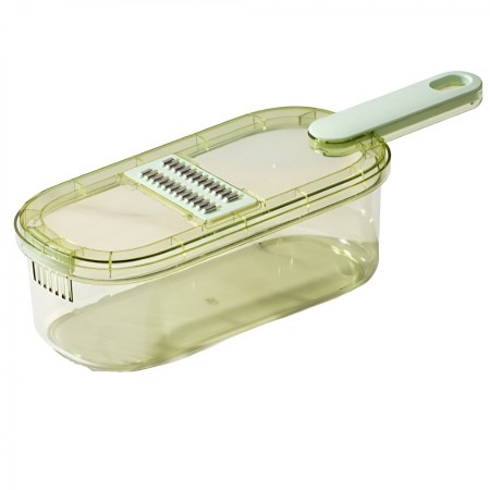 Feliator Multifunctional, Cyrax, 3 in 1, pentru Fructe si Legume, 6 Piese, Maner, Lame de Inox, Recipient Stocare, Protectie Mana, ABS, 35x12x9.4 cm, Verde