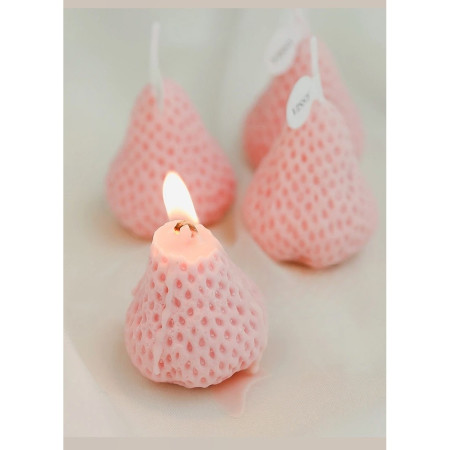 Set 4 Lumanari Parfumate,  Model Capsunici, Ardere 30 min, 52g, 6.3 x 6.3 x 3.8 cm, Roz