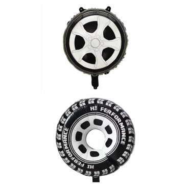 Set 2 Baloane din Folie Metalizata, Cyrax, Figurine Roti, Model Masini, 75-80 cm cm, Ambalaj Individual, Pai Inclus, Umflare cu Aer sau Heliu, Negru