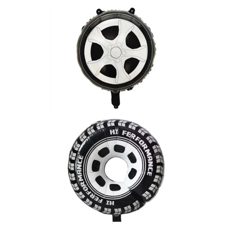 Set 2 Baloane din Folie Metalizata, Cyrax, Figurine Roti, Model Masini, 75-80 cm cm, Ambalaj Individual, Pai Inclus, Umflare cu Aer sau Heliu, Negru