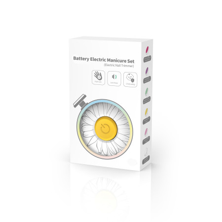 Set Pila Electrica pentru Copii si Bebelusi, Cyrax, ABS, Incarcare USB, Model cu Flori, 6 Accesorii, cu Lumina LED, Alb