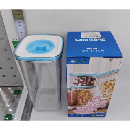 Cutie de Depozitare pentru Bucatarie, Cyrax, 2L, din ABS+PET+Silicon, Capac Alb/Albastru, 11.5 x 23 x 8 cm, Transparent