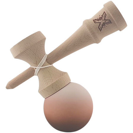 Kendama X Originala, Profesionala, Cyrax, din Lemn, Rubber Grip, 18 cm, Maro/Bej/Roz