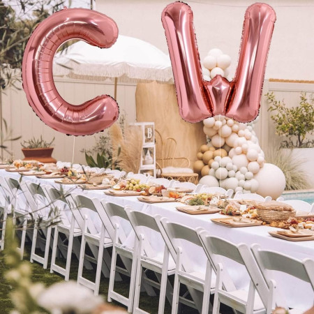 Balon Folie Metalizata Litera W, Cyrax, 100 cm, Umflati cu Heliu sau Aer, Ambalaj Individual, Pai inclus, Rose Gold