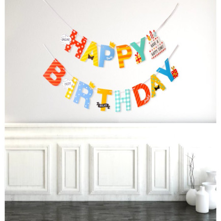 Banner Happy Birthday 100x200 cm, Cyrax, Rola de Ata Inclusa, Tematica Aniversare, Multicolor