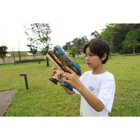 Pistol cu Apa Electric, Cyrax, 2 Rezervoare 75/350 ml, din ABS+Silicon, Baterie, Incarcare USB, Conectare la Furtun, +6 Ani, Albastru