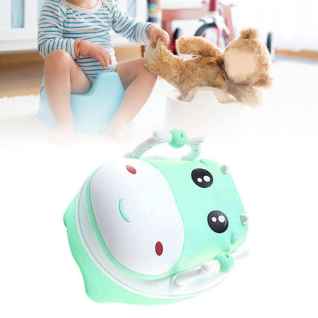 Olita pentru Copii, Cyrax, +1an, Portabila, Design Vacuta cu Capac, Model Prietenos, Non-Toxic, cu Manere, Compartiment Detasabil, Perie Inclusa, Usor de Curatat, Verde