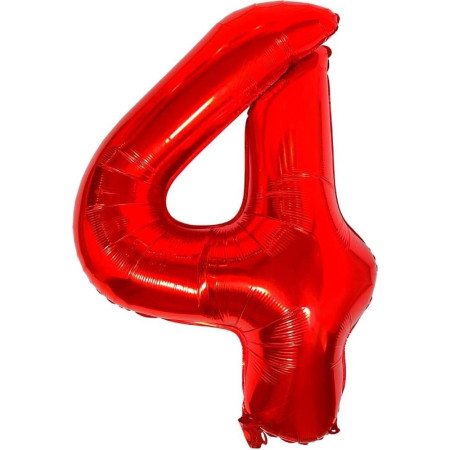 Balon din Folie Metalizata Cyrax, Figurina Cifra, Tema Aniversare 100 cm, Ambalaj Individual, Pai inclus, Umflare cu Aer sau Heliu, Rosu, Cifra 4