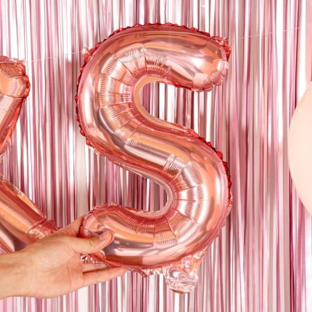 Balon Folie Metalizata Litera S, Cyrax, 40 cm, Umflati cu Heliu sau Aer, Ambalaj Individual, Pai inclus, Rose Gold
