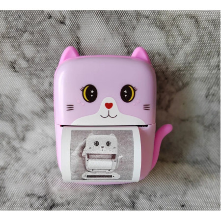 Mini Imprimanta Foto Portabila, Cyrax, Incarcare USB, Bluetooth, Model Pisicuta, Print Alb-Negru, Roz