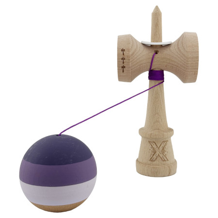 Kendama X Originala, Profesionala, Cyrax, Rubber Grip, Cupe Mari KING SIZE V3, Gaura in Baza, Rulment Metalic, din lemn 18 cm, Ata 62/65 cm, Special Purpuriu/Mov/Lila