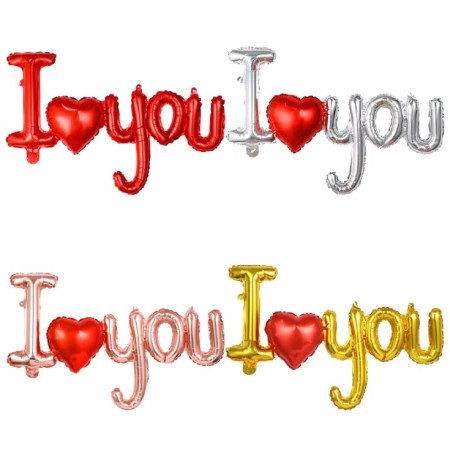 Set Baloane Folie Metalizata, Cyrax, Model I LOVE YOU cu Inimioara, 54x97 cm, Tematica Ziua Îndrăgostiților, Ambalaj Individual, Pai Inclus, Umflare cu Aer sau Heliu, Auriu