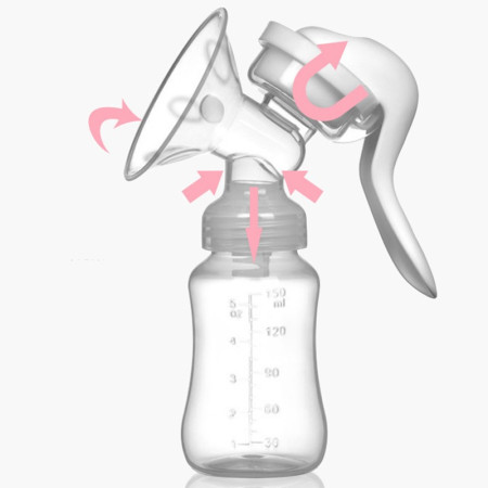 Pompa de San Manuala Multifunctionala, Cyrax, Portabila, cu Tetina pentru Biberon, Anti-Scurgere, Anti-Reflux, 18.5x6 cm, 150 mL, Silicon, Recipient Transparent, Alb