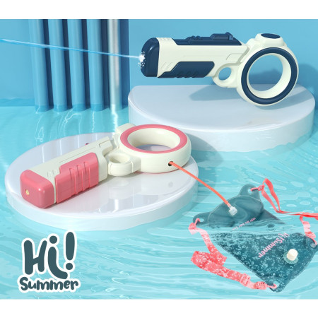 Pistol cu apa pentru copii Cyrax, rezervor tip ghiozdan, 1500 ml, reglabil, material ABS/silicon, distanta improscare 8 metri, tragaci cu presiune, 12.5 x 28 cm, albastru